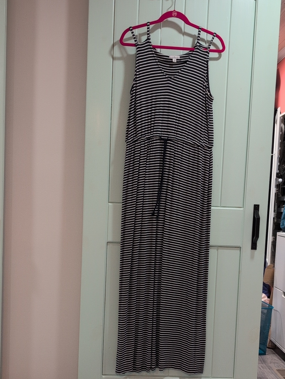 L.L. Bean Signature Navy and White Striped Maxi Dress